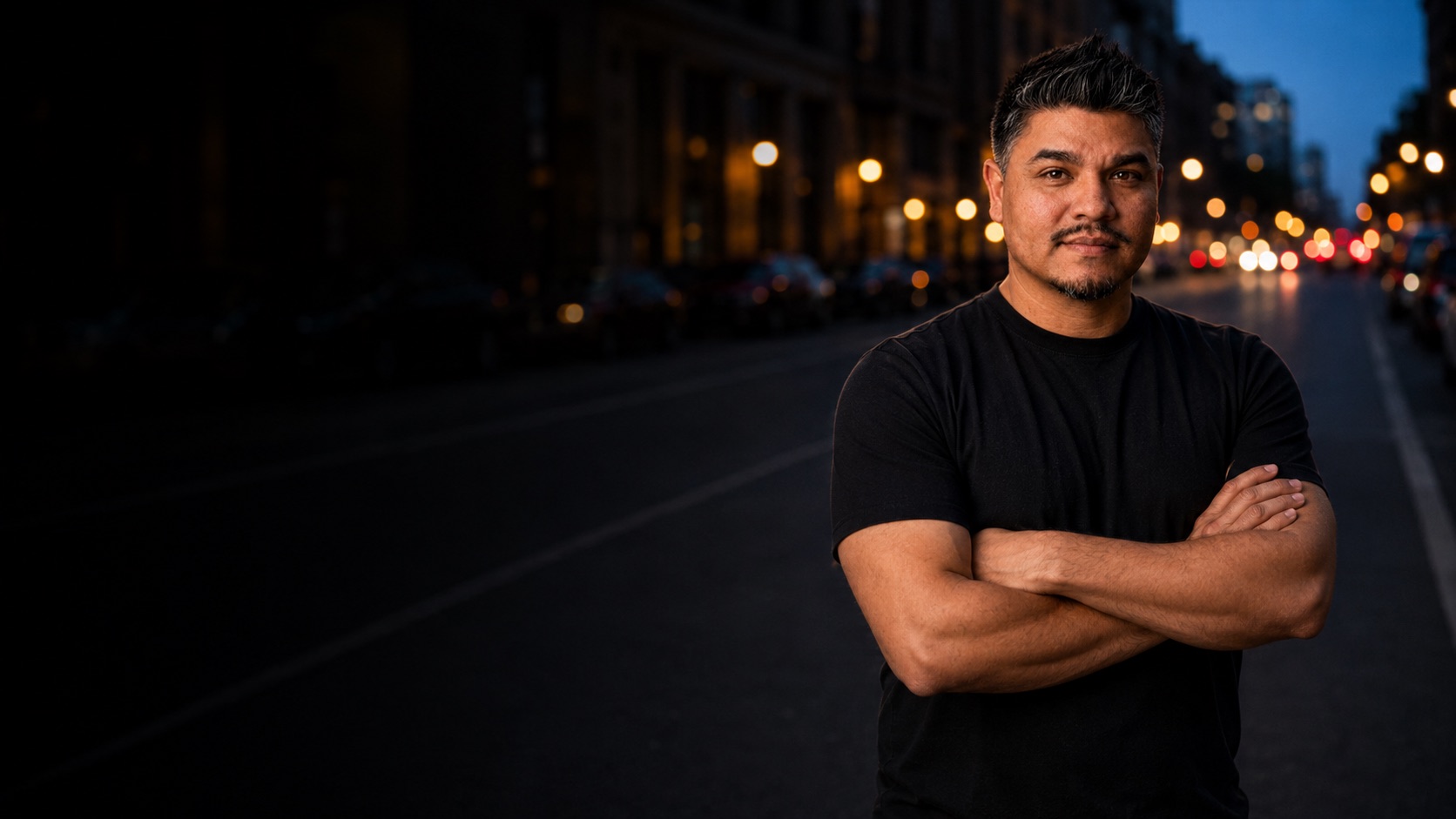 Chris Serra, founder of The Chiro Site Club, on a Sacramento street at dusk.